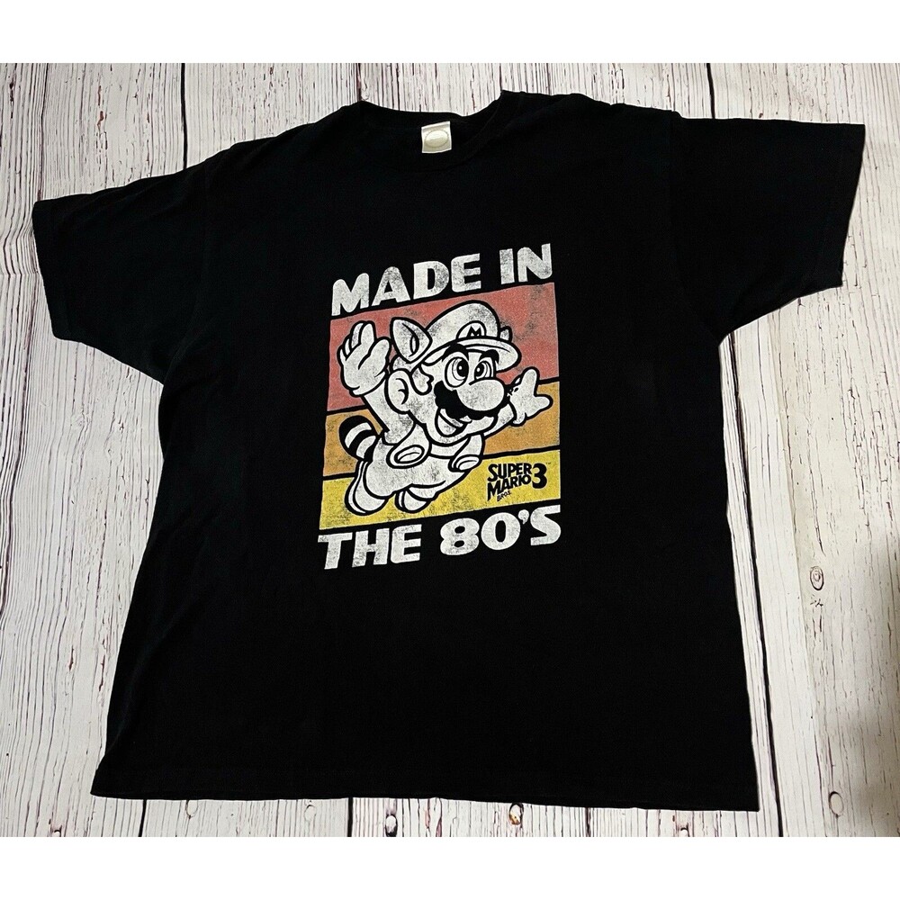 Men's Nintendo Raccoon Super Mario Bros 3 Made in the 80's T-Shirt XL Black 2019